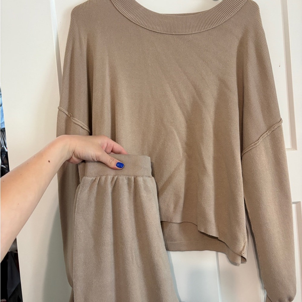 Cozy Taupe Knit Lounge Set - Top & Pants